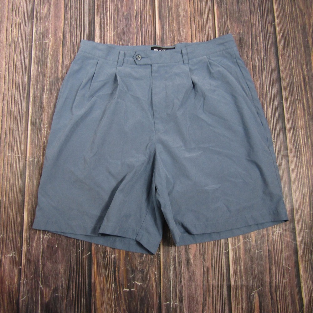Brandini Mens 34 Blue Pleated Chino Shorts Microfiber Casual Summer Pockets